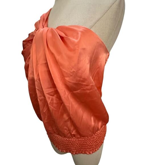 NWT Bebe Women's Orange 100% Silk One shoulder Wrap Wot Blouse Top Size Medium - Picture 4 of 7